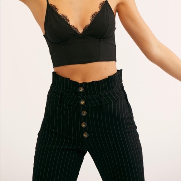 Free People Montella Black Pinstripe Trousers - Picture 1 of 8